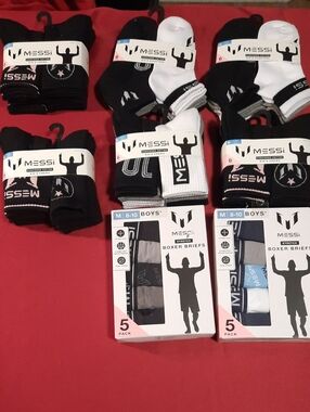 Messi Boys' 10-Pack Boxer Briefs & 36 Pair Of Socks Bundle- Size Medium